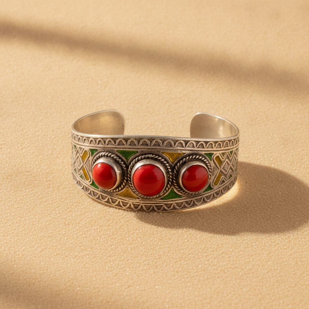 Bracelet kabyle argent et corail