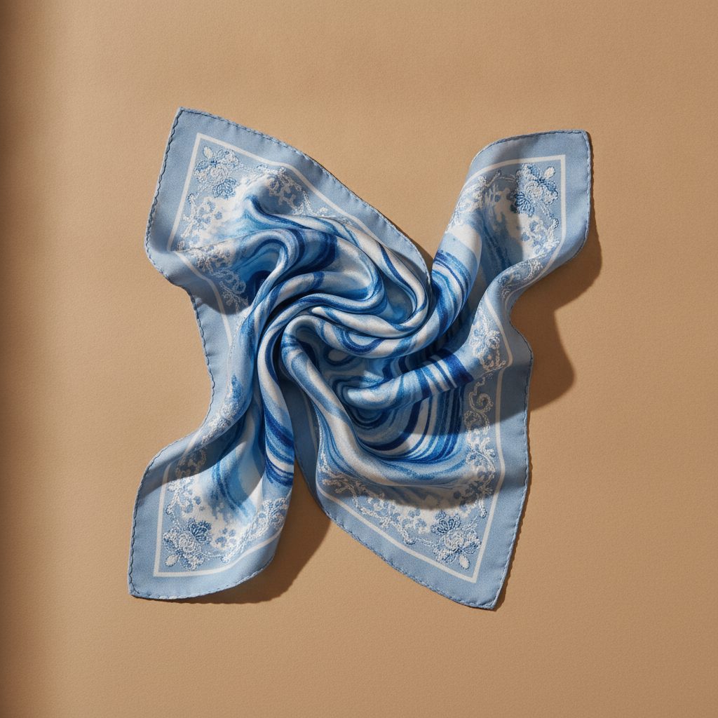 Foulard en soie brodé main